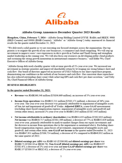 Alibaba Group Announces December Quarter 2023 Results.